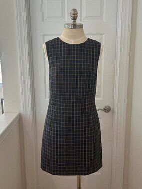 J CREW Green and blue plaid A-line dress with pockets
